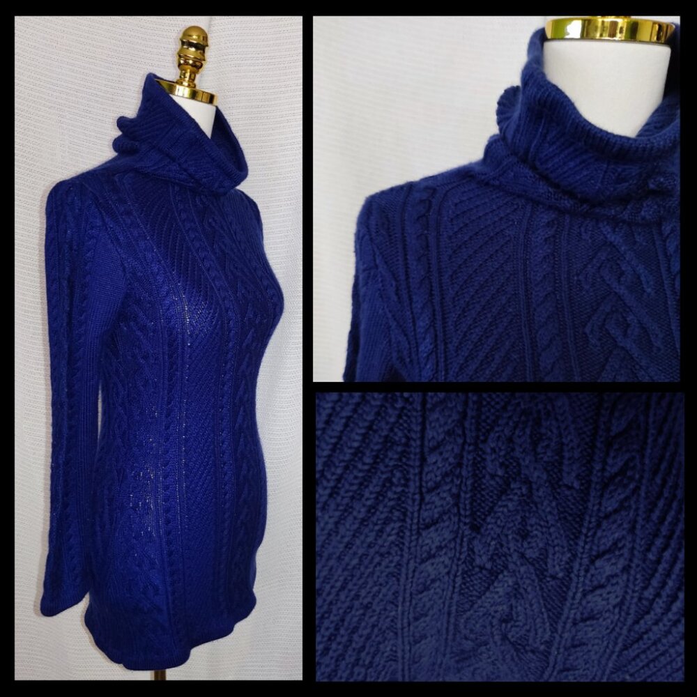 Blue cable knit sweater mini dress - Picture 1 of 14